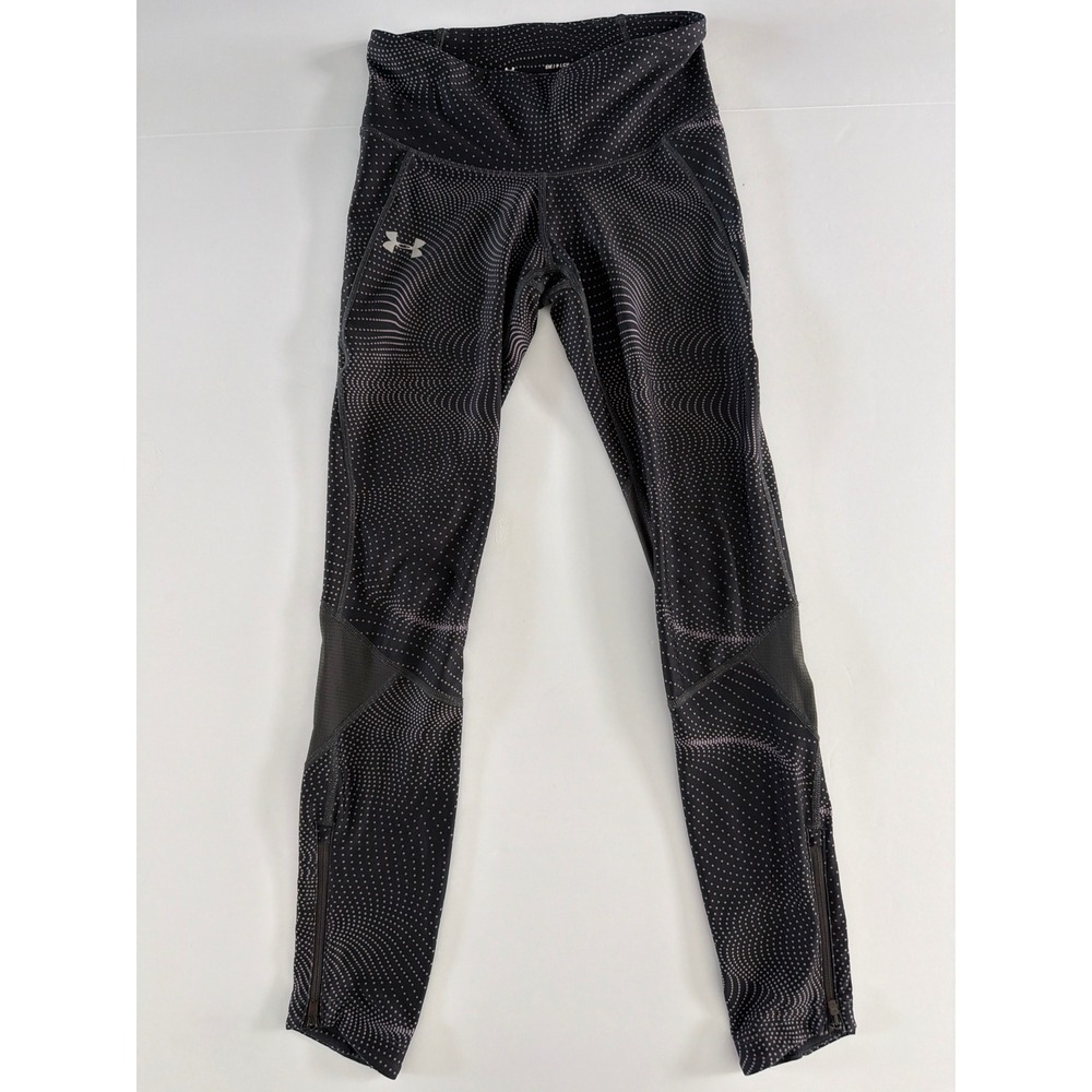 Under Armour Womens HeatGear Compression Leggings Black Purple Dot ‎ Small
